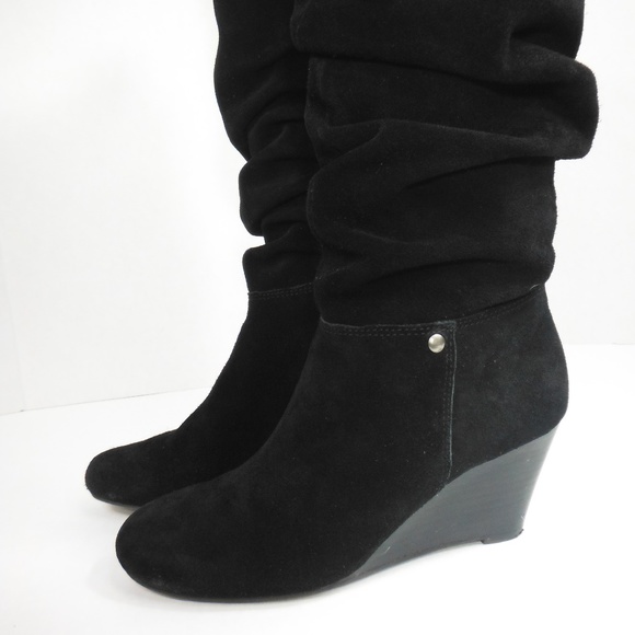 Arturo Chiang Black Suede Leather Slouch Boots - 6 - Picture 2 of 8
